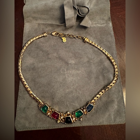Dior Jewelry - Dior Authentic Gold and Colored Gripoix Stone Necklace with Vintage Charm